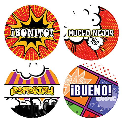 Creanoso Spanish Comic Praise Stickers (10-Sheet) â€“ Awesome Stocking Stuffers Gifts for Kids, Boys & Girls, Teens â€“ Wall Table Surface DÃ©cor Art Decal Bulk Pack