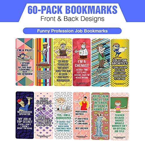Creanoso Funny Profession Job Bookmarks (10-Sets X 6 Cards) â€“ Daily Inspirational Card Set â€“ Interesting Book Page Clippers â€“ Great Gifts for Adults and Teens