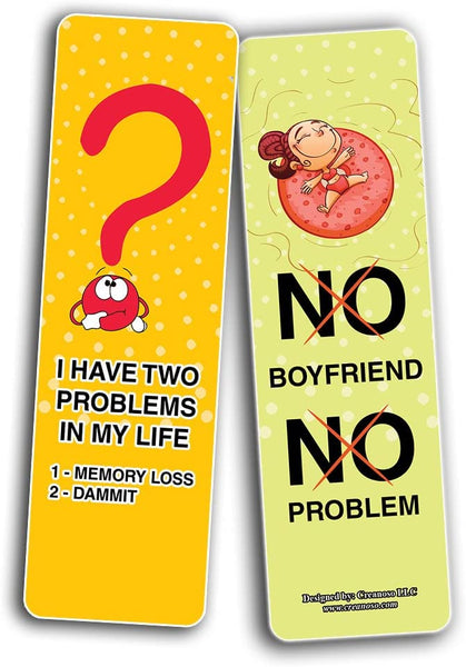 Creanoso Funny Problems in Life Bookmarks (5-Sets X 6 Cards) â€“ Daily Inspirational Card Set â€“ Interesting Book Page Clippers â€“ Great Gifts for Adults and Teens