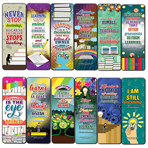Learning Quotes Bookmarks (60-Pack)-Stocking Stuffers Premium Quality Gift Ideas for Children, Teens, Adults - Corporate Giveaways & Party Favors