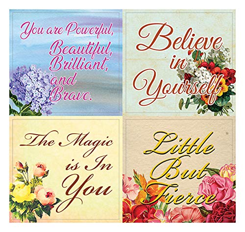 Creanoso Uplifting Quotes for Women Floral Stickers (5-Sheet) ÃƒÂ¢Ã¢â€šÂ¬Ã¢â‚¬Å“ Total 60 pcs (5 X 12pcs) Individual Small Size 2.1" x 2", Unique Personalized Designs, Flat Surface DIY Decoration Art Decal for Kids