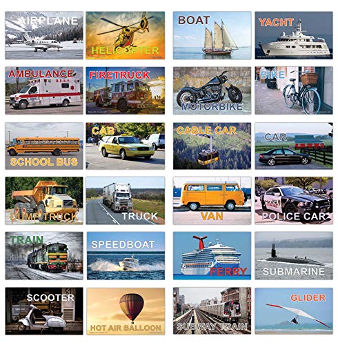 Creanoso Basic Transportation Vehicles Learning Flash Cards (60-Pack) â€“ Assorted Informational Language Mini Card Gift Set for Kids â€“ Unique Classroom Supplies â€“ Teacher Gifts â€“ DIY Kit