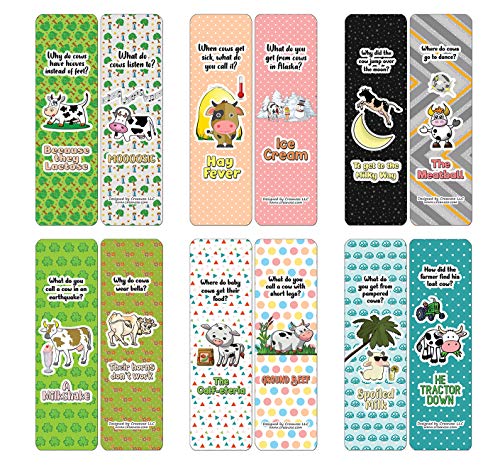 Creanoso Humorous Cow Jokes Bookmarks (30-Pack) - Classroom Reward Incentives for Students and Children - Stocking Stuffers Party Favors & Giveaways for Teens & Adults