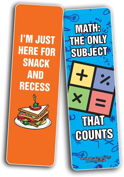 Creanoso Funny School Subject Bookmarks (2-Sets X 6 Cards) â€“ Daily Inspirational Card Set â€“ Interesting Book Page Clippers â€“ Great Gifts for Kids and Teens