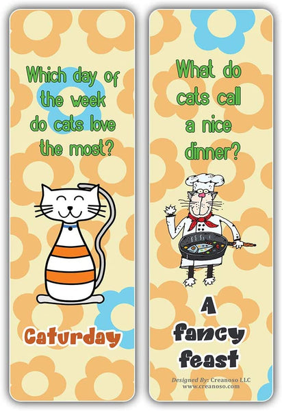 Creanoso Funny Cat Jokes Bookmarks Series 2 (60-Pack) â€“ Great Party Favors Card Set â€“ Epic Collection Set Book Page Clippers â€“ Cool Gifts for Men, Women, Teens, Bookworms â€“ DIY Kit â€“ Teacher Rewards