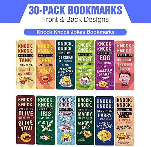 Knock Knock Jokes Bookmarks (30 Pack) - Great Reading Rewards Incentives for Book Lovers & Literature Gifts for Young Readers