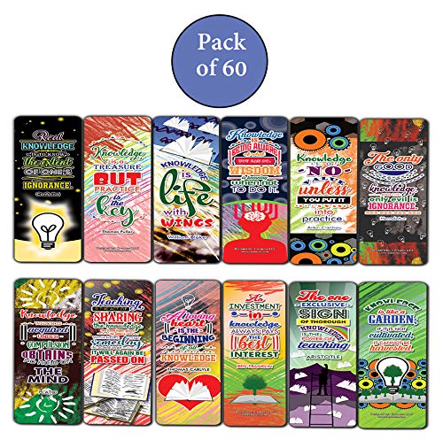Knowledge Quotes Bookmarks (60-Pack)-Assorted Designs for Kids - Classroom Reward Incentives for Students - Stocking Stuffers Party Favors & Giveaways