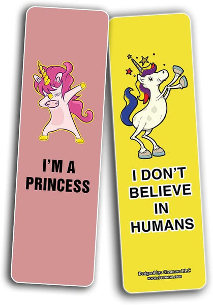 Creanoso Funny Cute Unicorn Bookmarks (2-Sets X 6 Cards) â€“ Daily Inspirational Card Set â€“ Interesting Book Page Clippers â€“ Great Gifts for Kids and Teens