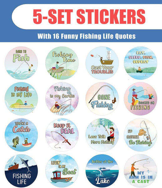 Creanoso Funny Fishing Life Quotes Stickers (5 Sets X 16 Designs) â€“ Sticker Card Giveaways for Kids â€“ Awesome Stocking Stuffers Gifts for Boys & Girls â€“ Classroom Home Rewards Enticements