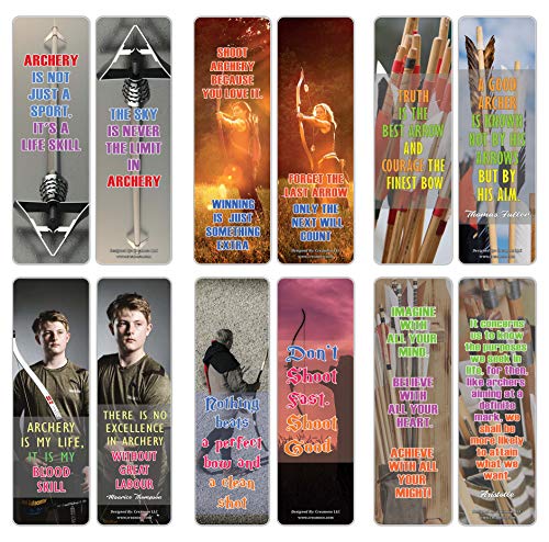 Creanoso Sports Hobby Bookmarks Ã¢â‚¬â€œ Archery Quote Sayings (30-Pack) Ã¢â‚¬â€œ Premium Gift Collection Set Ã¢â‚¬â€œ Awesome Bookmarks for Archers, Hobbyist, Adult Men Women Ã¢â‚¬â€œ Six Bulk Assorted Bookmarks Designs