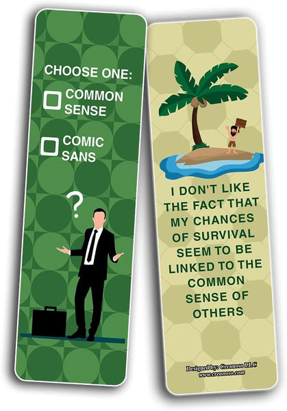 Creanoso Funny Common Sense Bookmarks (2-Sets X 6 Cards) â€“ Daily Inspirational Card Set â€“ Interesting Book Page Clippers â€“ Great Gifts for Adults and Teens