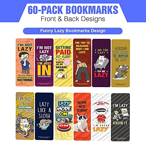 Creanoso Funny Lazy Bookmarks (60-Pack) - Premium Quality Bulk Buy Value Gift Pack Personal Collection