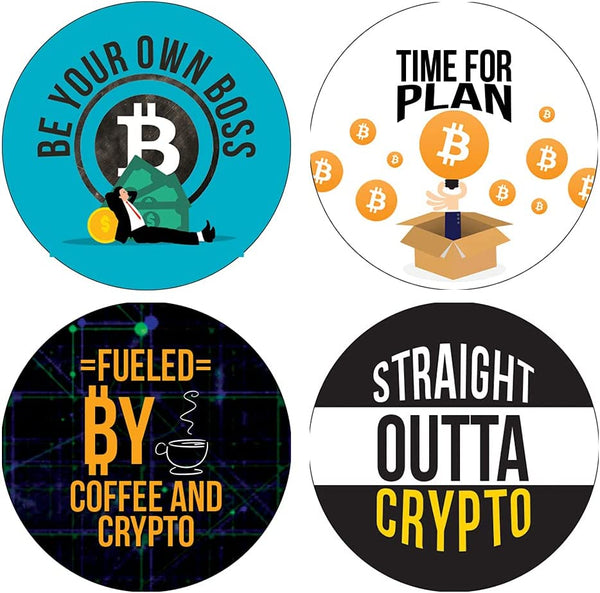 Funny Cryptocurrency Stickers (5 Sets X 16 Designs)