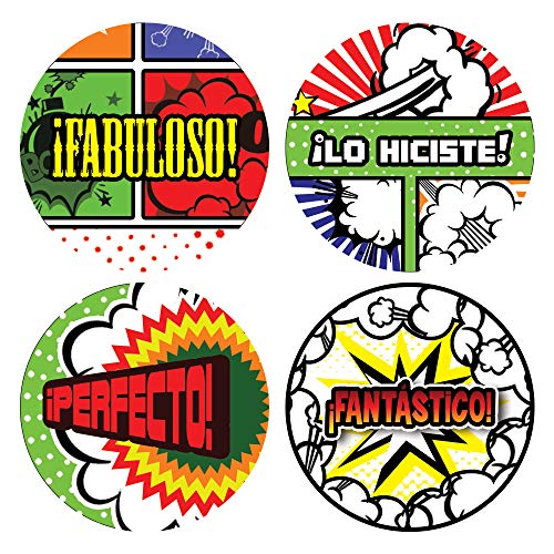 Creanoso Spanish Comic Praise Stickers (10-Sheet) â€“ Awesome Stocking Stuffers Gifts for Kids, Boys & Girls, Teens â€“ Wall Table Surface DÃ©cor Art Decal Bulk Pack