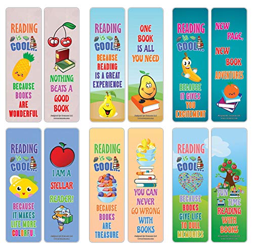 Creanoso Fruits Reading is Cool Educational Bookmarks for Kids (60-Pack) ÃƒÂ¢Ã¢â€šÂ¬Ã¢â‚¬Å“ Six Assorted Quality Bookmarker Cards Bulk Set ÃƒÂ¢Ã¢â€šÂ¬Ã¢â‚¬Å“ Premium Gift Tokens for Kids, Boys, Girls, Teens, Young Bookworms