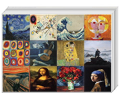 Famous Classic Arts Stickers (20 Sheets)- Artistic Expressions Art Paintings Wall Stickers for Men, Women, Teens. Perfect to Stick on Laptops, Walls, Table, Desk, and Any Surfaces â€“ Wall Art Decal