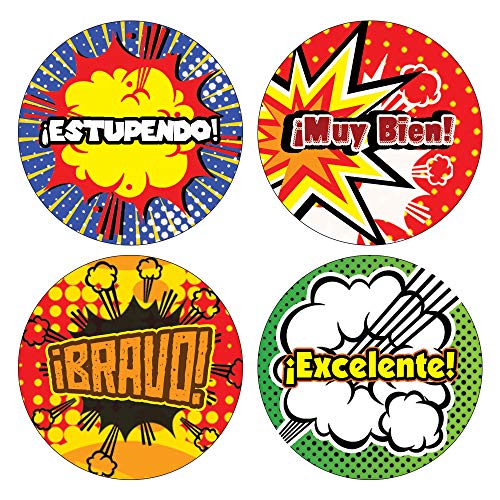 Creanoso Spanish Comic Praise Stickers (10-Sheet) â€“ Awesome Stocking Stuffers Gifts for Kids, Boys & Girls, Teens â€“ Wall Table Surface DÃ©cor Art Decal Bulk Pack