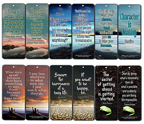 Creanoso Inspirational Bookmarks (60-Pack) - Inspiring Quotes About Life Bookmarker Cards - Awesome Positive Wisdom Encouragement Gifts for Men Women Adults Teens Kids Entrepreneur