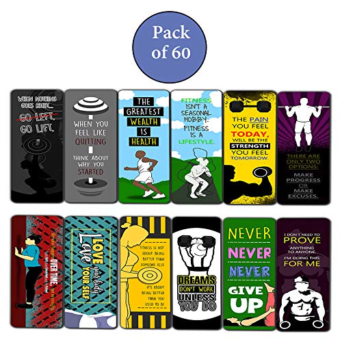 Creanoso Inspirational Sayings Fitness Bookmarks (60-Pack) ÃƒÂ¢Ã¢â€šÂ¬Ã¢â‚¬Å“ Stocking Stuffers Gift for Body Builders, Fitness Athletes, Men, Women ÃƒÂ¢Ã¢â€šÂ¬Ã¢â‚¬Å“ Cool Sports Athletic Giveaways Collection Set ÃƒÂ¢Ã¢â€šÂ¬Ã¢â‚¬Å“ Page Clippers