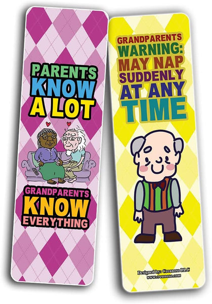Creanoso Funny Grandparents Bookmarks (2-Sets X 6 Cards) â€“ Daily Inspirational Card Set â€“ Interesting Book Page Clippers â€“ Great Gifts for Adults and Teens