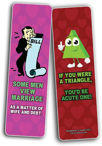 Creanoso Funny I love you couple puns for him and her Bookmarks (5-Sets X 6 Cards) â€“ Daily Inspirational Card Set â€“ Interesting Book Page Clippers â€“ Great Gifts for Adults and Teens