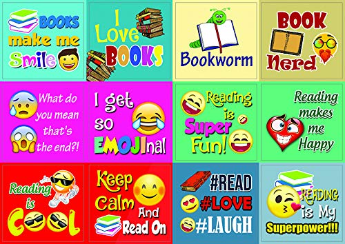 Emoji Stickers Inspirational Book Reading Sayings for Bookworms (20-Sheet) - 240 Labels Reading Quotes â€“ Gift Rewards Ideas â€“ Parents Teachers Classroom Incentives