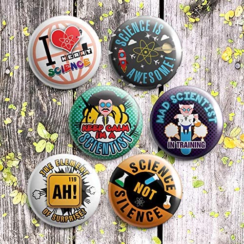Mad Scientist Pinback Buttons (6-Pack) ÃƒÂ¢Ã¢â€šÂ¬Ã¢â‚¬Å“ Unique Button Pins for Men Women Teens Employees Professionals ÃƒÂ¢Ã¢â€šÂ¬Ã¢â‚¬Å“ Cool Fashion Accessories