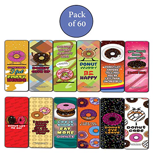 Funny Donuts Sayings Bookmarks (60-Pack) - Premium Quality Design Perfect Gift for Bibliophiles - Stocking Stuffers Gift Ideas for Boys and Girls