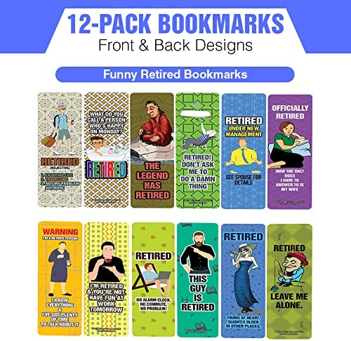Creanoso Funny Retired Bookmarks (2-Sets X 6 Cards) â€“ Daily Inspirational Card Set â€“ Interesting Book Page Clippers â€“ Great Gifts for Adults and Teens