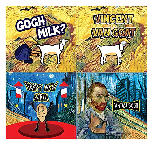 Creanoso Funny Stickers - Obsessed with Van Gogh Stickers Series 3 (5-Sheet) â€“ Total 60 pcs (5 X 12pcs) Individual Small Size 2.1" x 2", Unique Themes Designs, Flat Surface DIY Art Decal for Children