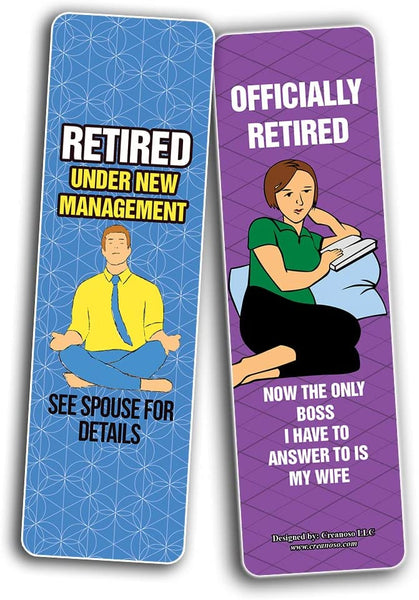 Creanoso Funny Retired Bookmarks (2-Sets X 6 Cards) â€“ Daily Inspirational Card Set â€“ Interesting Book Page Clippers â€“ Great Gifts for Adults and Teens