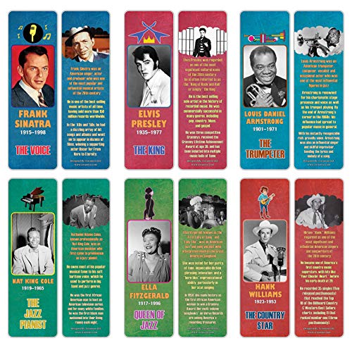 Creanoso Learning Facts Historical Famous Americans Musicians Bookmarks (60-Pack) ÃƒÂ¢Ã¢â€šÂ¬Ã¢â‚¬Å“ Unique Teacher Stocking Stuffers Gifts for Boys, Girls, Kids, Teens, Students ÃƒÂ¢Ã¢â€šÂ¬Ã¢â‚¬Å“ Book Reading Clippers