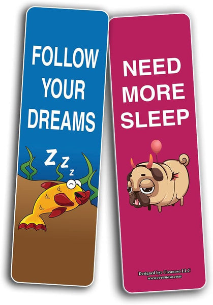 Creanoso Cute I love sleeping Bookmarks (2-Sets X 6 Cards)â€“ Daily Inspirational Card Set â€“ Interesting Book Page Clippers â€“ Great Gifts for Kids and Teens