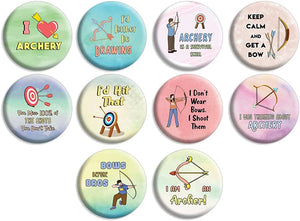 Creanoso Archery Pin buttons (1 X 10 Designs) - Stocking Stuffers Premium Quality Gift Ideas for Children, Teens, & Adults - Corporate Giveaways & Party Favors