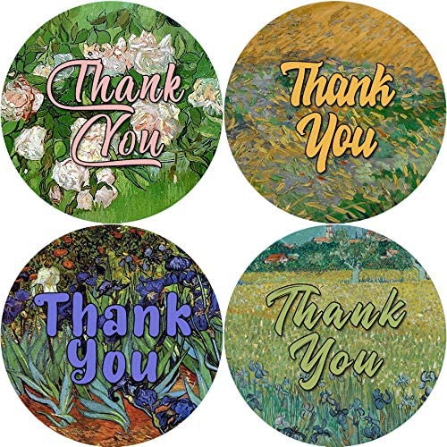 Creanoso Thank You Stickers (10-Sheet) - Sixteen Assorted Round Shape Design Van Gogh Thank You Stickers - Gift Tokens for Family, Friends, Relatives - Great Party Favors