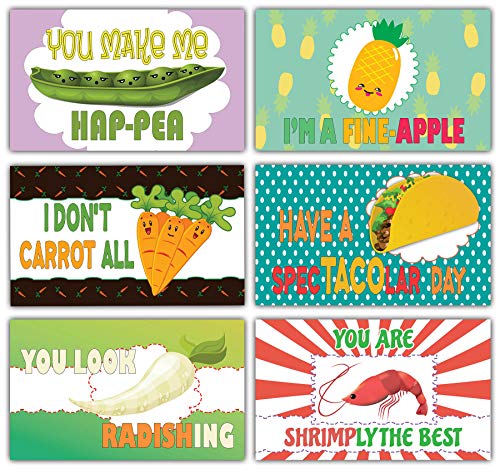 Creanoso Food Puns Lunchbox Funny Jokes Flashcards (120-Pack) â€“ Assorted Informational Giveaways Learning Cards â€“ Unique Stocking Stuffers Gifts for Boys & Girls â€“ Teaching Learning Material