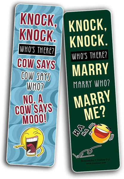 Knock Knock Jokes Bookmarks (12 Pack) - Unique Teacher Stocking Stuffers Gifts for Boys, Girls, Kids, Teens, Students - Book Reading Clippers