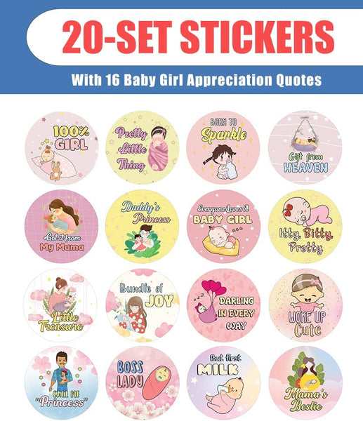 Creanoso New Baby Girl Quotes Stickers (20 Sets X 16 Designs) Sticker Card Giveaways for Expectant Mothers â€“ Awesome Stocking Stuffers Gifts â€“ Home Rewards Enticements