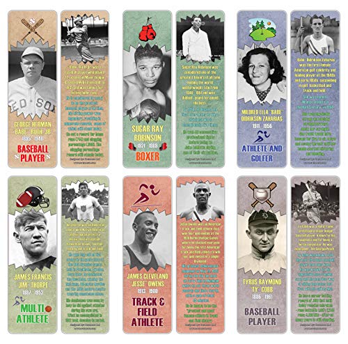 Creanoso Famous Historical Americans Athletes Facts Bookmarks (30-Pack) Ã¢â‚¬â€œ Learning Facts Rewards Cards Ã¢â‚¬â€œ Awesome Educational Gift Bookmarks for Students, Boys, Girls, Teens, Sports Enthusiasts