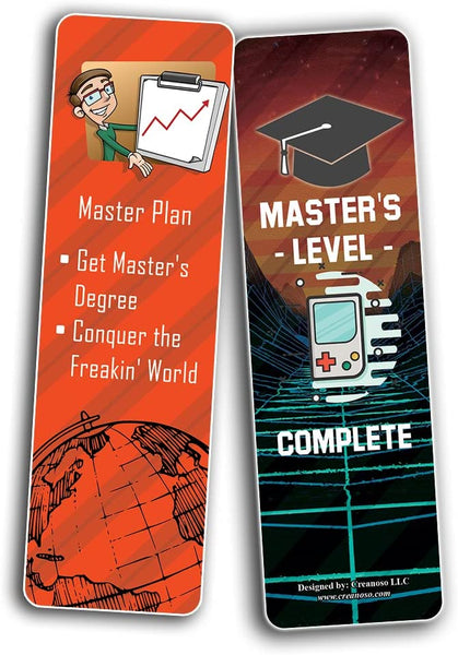 Creanoso Funny Master Degree Graduation Bookmarks (2-Sets X 6 Cards) â€“ Daily Inspirational Card Set â€“ Interesting Book Page Clippers â€“ Great Gifts for Kids and Teens