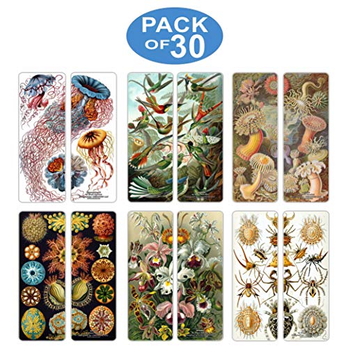 Creanoso Beautiful Bookmarks Cards Series 1 (30-Pack) - Ernst Haeckel Print Drawings - Cool Room Decal Wall Decor - Stocking Stuffers Gifts for Men Women Teens Kids