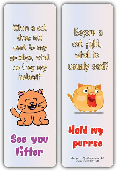 Creanoso Funny Cat Jokes Series 2 Bookmarks (30-Pack) â€“ Awesome Bookmarks for Bookworm, Bibliophiles â€“ Unique Book Reading Page Binders â€“ Stocking Stuffers Gifts Token Ideas for Cat Owners