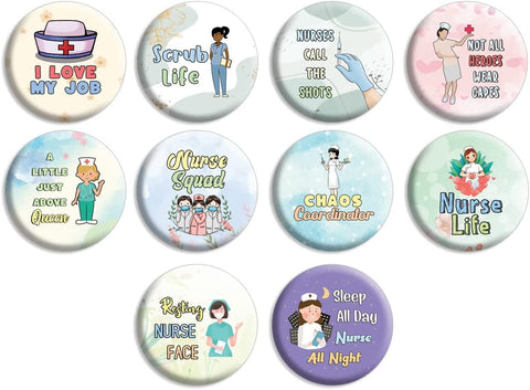 Creanoso Nurse Life Pinback Buttons (1-Set X 10 Buttons) - Stocking Stuffers Premium Quality Gift Ideas for Children, Teens, & Adults - Corporate Giveaways & Party Favors