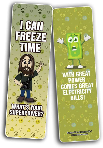 Creanoso Funny What's your Superpower Bookmarks (10-Sets X 6 Cards) â€“ Daily Inspirational Card Set â€“ Interesting Book Page Clippers â€“ Great Gifts for Kids and Teens