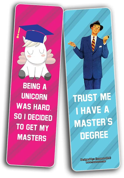Creanoso Funny Master Degree Graduation Bookmarks (2-Sets X 6 Cards) â€“ Daily Inspirational Card Set â€“ Interesting Book Page Clippers â€“ Great Gifts for Kids and Teens
