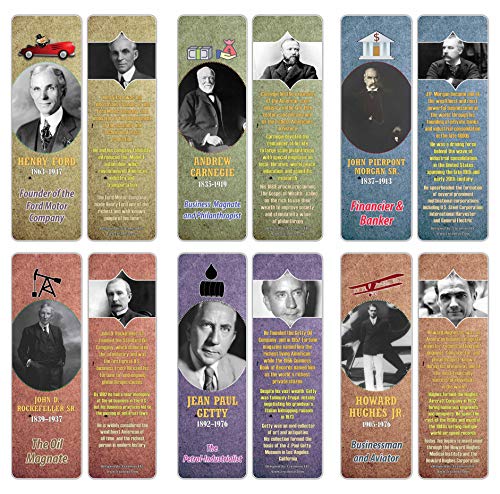 Creanoso Historical Fact American Famous Industrialists Bookmark Cards (30-Pack) Ã¢â‚¬â€œ Learning Reading Bookmarks Collection Set Ã¢â‚¬â€œ Stocking Stuffers for Boys, Girls, Kids Ã¢â‚¬â€œ Classroom Incentives
