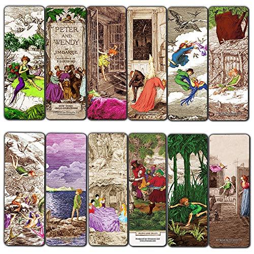 Creanoso Fairy Tales Peter and Wendy Bookmarks (30-Pack) - Landscape Woodblock Print Stocking Stuffers Gift for Men & Women, Teens - Unique Bookmark Collection Ã¢â‚¬â€œ Inspiring Art Impressions Book Binder