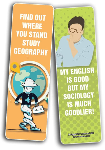 Creanoso Funny School Subject Bookmarks (2-Sets X 6 Cards) â€“ Daily Inspirational Card Set â€“ Interesting Book Page Clippers â€“ Great Gifts for Kids and Teens