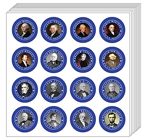 Presidents of The United States Stickers (6-Set)-US Patriotic Stickers Note Cards Collection Set for Men, Women, Boys, Girls, Teens ÃƒÂ¢Ã¢â€šÂ¬Ã¢â‚¬Å“ Rewards Incentives Gift Token Giveaways ÃƒÂ¢Ã¢â€šÂ¬Ã¢â‚¬Å“ Unique Wall Art