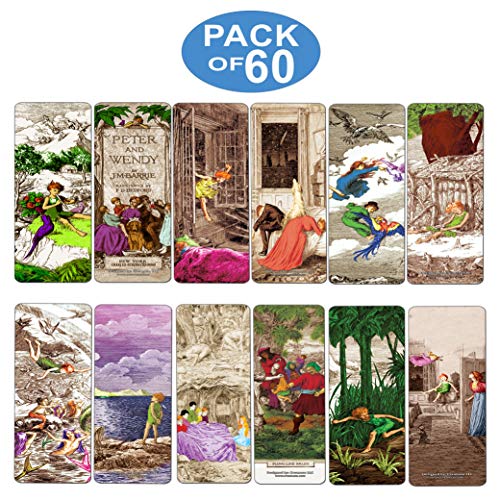 Creanoso Fairy Tales Peter and Wendy Bookmarks (60-Pack) ÃƒÂ¢Ã¢â€šÂ¬Ã¢â‚¬Å“ Inspirational Art Impressions Bookmarker Cards ÃƒÂ¢Ã¢â€šÂ¬Ã¢â‚¬Å“ Premium Gift Collection for Men & Women, Teens ÃƒÂ¢Ã¢â€šÂ¬Ã¢â‚¬Å“ Page Clipper